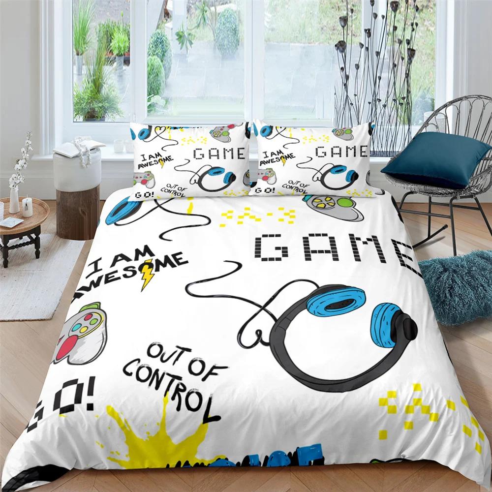 

3D Gamepad King Queen Duvet Cover Game Theme Bedding Set For Teens Adults Youth Gamer Bedroom Decor 2/3Pcs Polyester Quilt Cover EU Single(135*200cm)3pcs