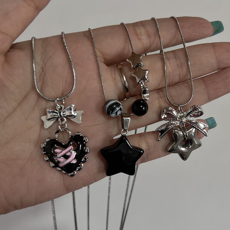 Goth Harajuku Carino Y2k Estetica Nodo Ciondolo Catena a Serpente Perline Catena a Corda Collana Per Ragazza Choker Cool Anni '90 Accessori