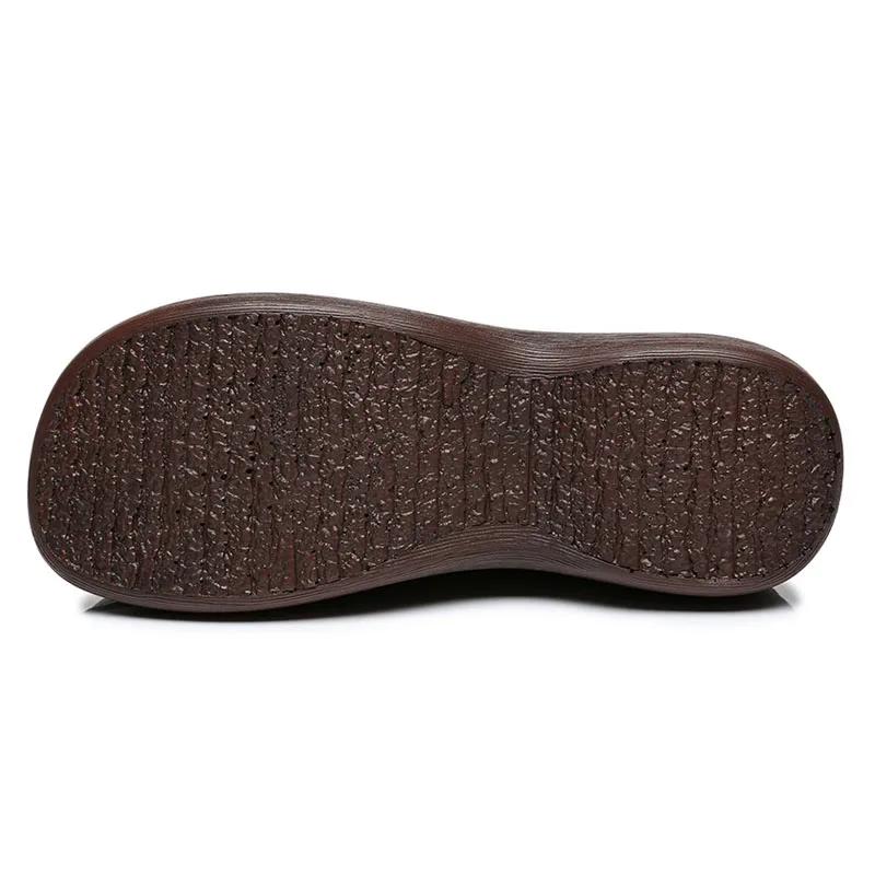 New Spring Women Loafers Genuine Cow Leather Slip-On Platform Casual Shoes Women Wedges Heel Retro Style Handmade Shoes