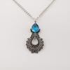 Swiss Blue Topaz Gemstone 925 Sterling Silver Jewelry Long Oxidize Pendant 1.8" For Thanksgiving Gift CP-45-8