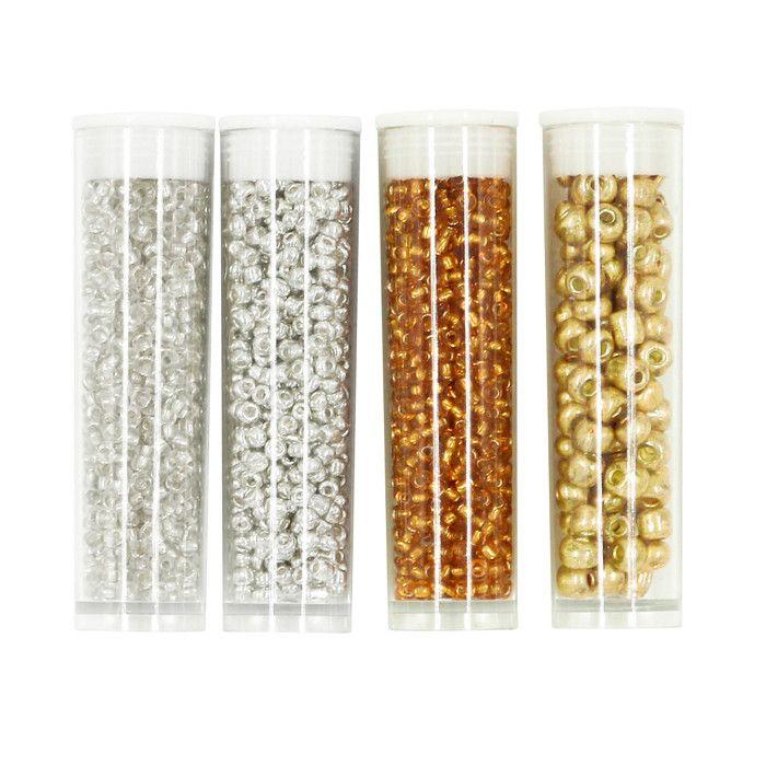 Perle Rocaille tubes 8 g Argenté doré 4 pièces