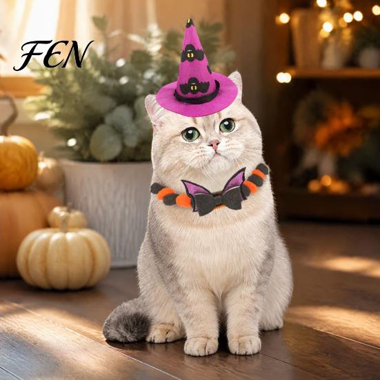 Holiday Gift for Pet Lovers Halloween Cat Costume, Bat Wings, Funny Witch Hat, Felt Creative Attire Festive Apparel Cats Small Dogs, Parties, Cosplay