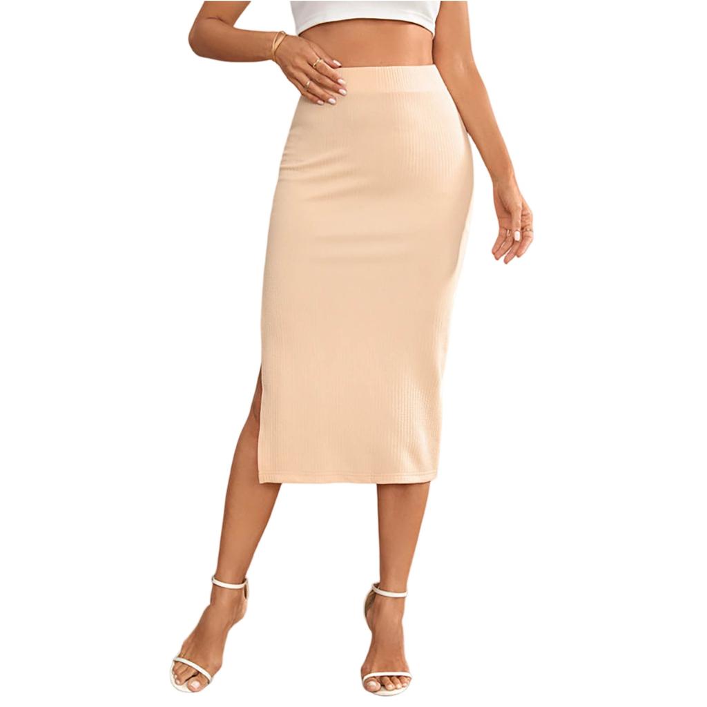 Women's Fashion Wrap Hip Stripe Slit High Waist Stretch Skirt