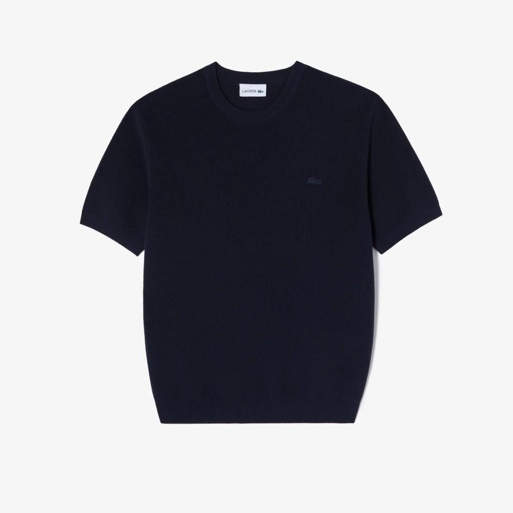 Lacoste Men's Short-Sleeve Rib Knit Twisted Yarn Crew Neck Pullover AH827E-56G166