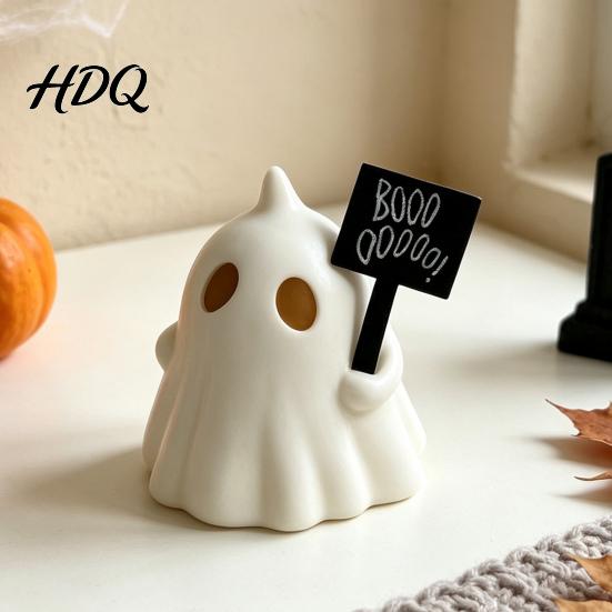 Atmospheric Night Light Halloween Up Ghost Figurine Cute Small Resin Statue Spooky Desktop Gift for Bestie Ornament Table Mantel Shelf Tiered