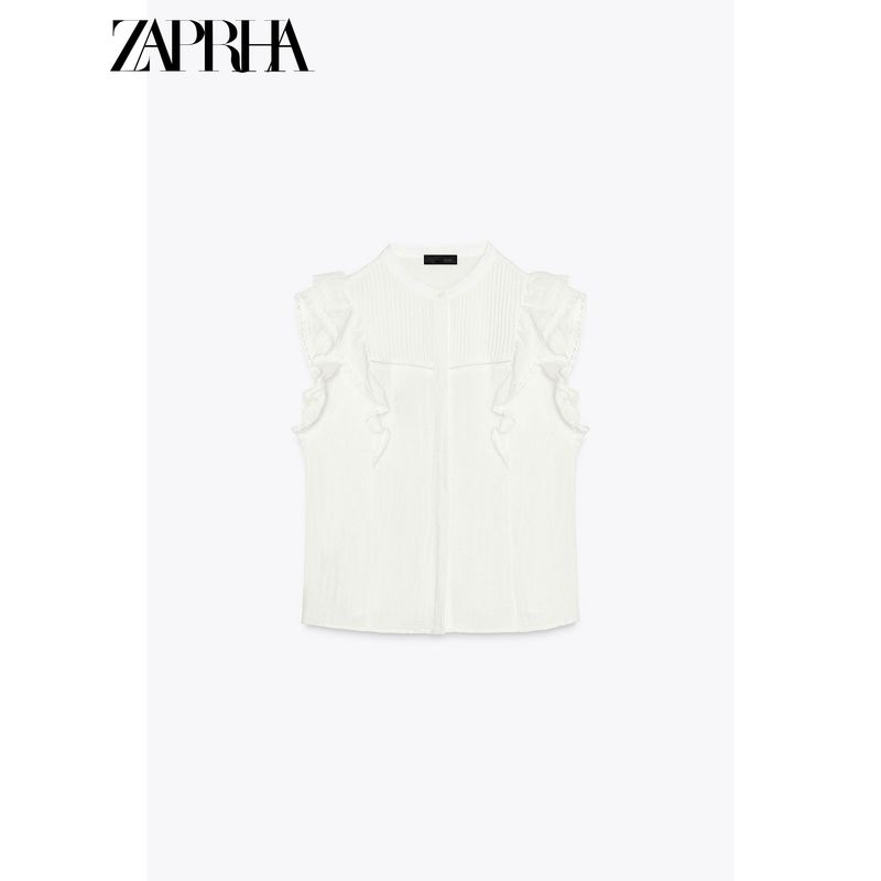 Zaprha 2025 New Arrival French Western Style Youthful-Looking Vertical Lace Laminated Decoration Sleeveless Shirt for Women 2157042