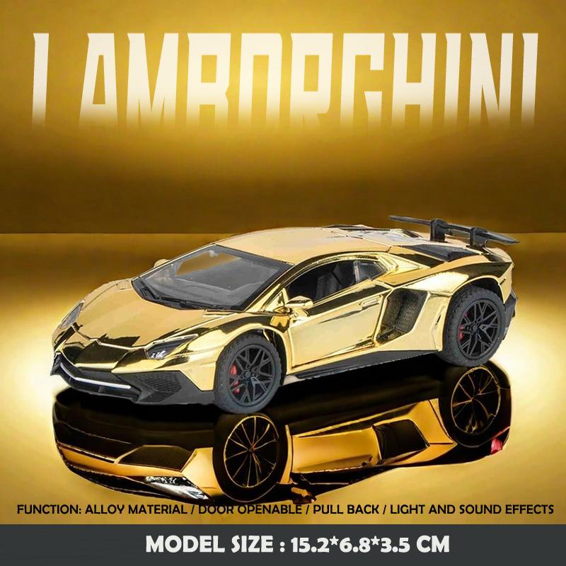 

1:32 Гальванизированная модель суперкара Lamborghini SVJ LP750 со звуком и светом, детская игрушка, литая под давлением, миниатюрный автомобиль