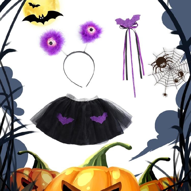 Scary Eyeball Headwear Wand Bat Skirt Halloween Costumes Set Scary Eyeball Headband for Carnival Theme Party