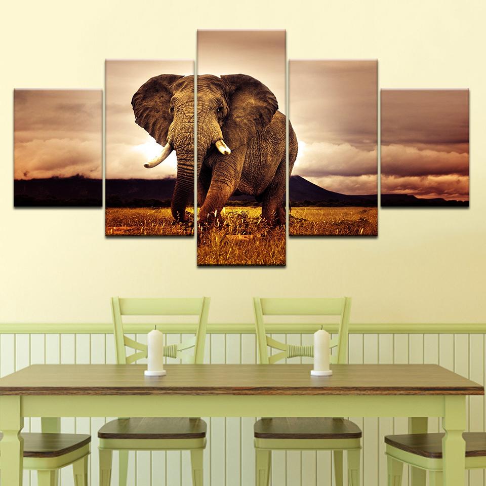 Elephant HD Wallpapers 5 piece Wallpapers modern Modular Poster art Canvas painting for Living Room Home Decor