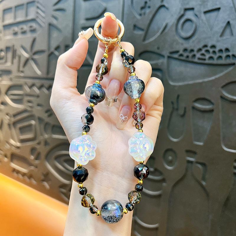 Flash Beaded Mobile Phone Chain Crystal Bow Key Bag Lanyard Pearl Mobile Phone Lanyard Small Gift