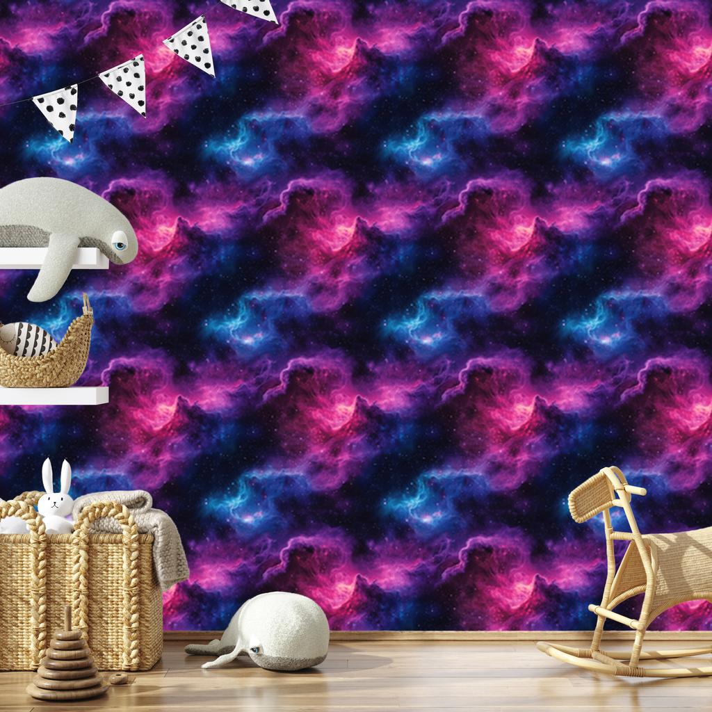 Watercolor Galaxy Wallpaper, Navy Blue and Violet, Plum Background, 50x1000