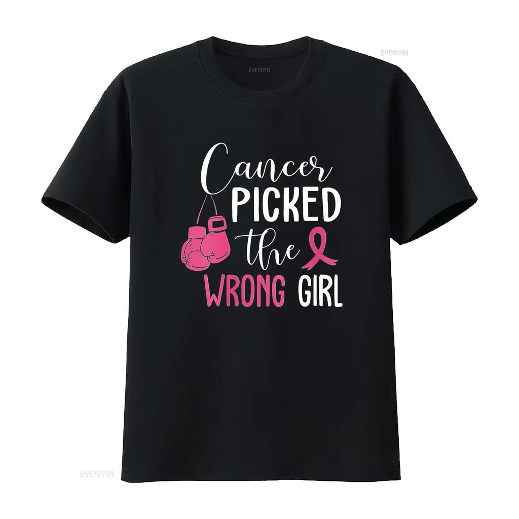 Womens Cancer Picked The Wrong Girl Breast Awareness Round Neck T Shirt Black vintage Washed Slightly fashion Casual