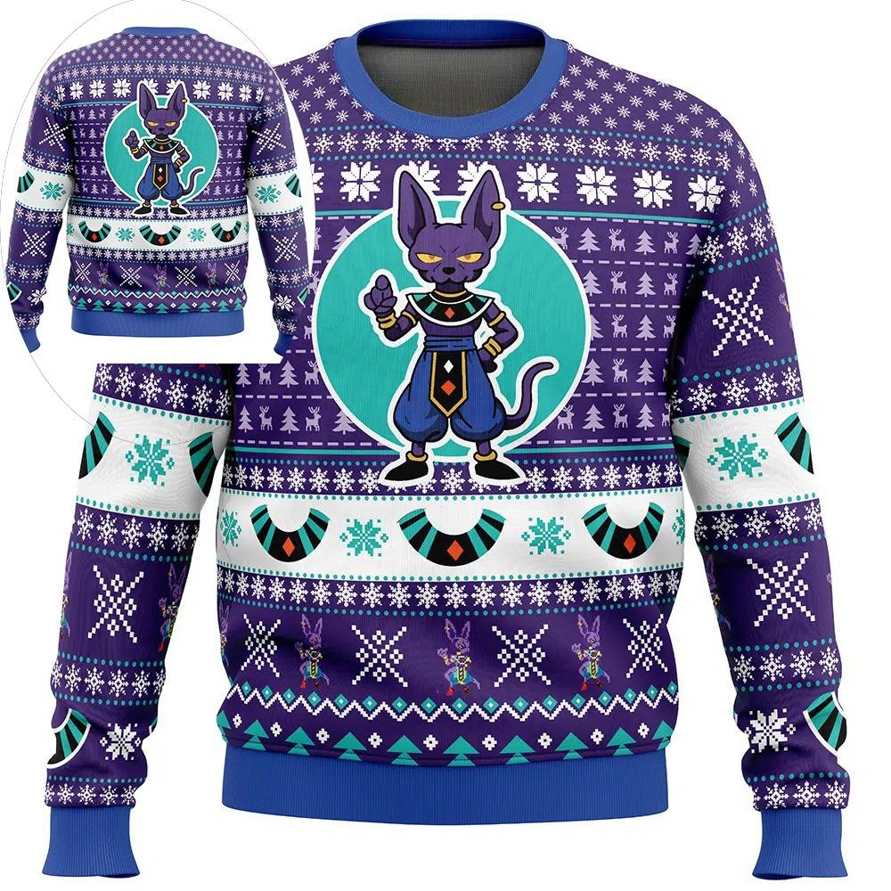 2026 Autumn Winter Dragon Ball Chibi Beerus Cosplay Pullover, 3D Print Retro Streetwear Oversized Polyester Top for Unisex Kids