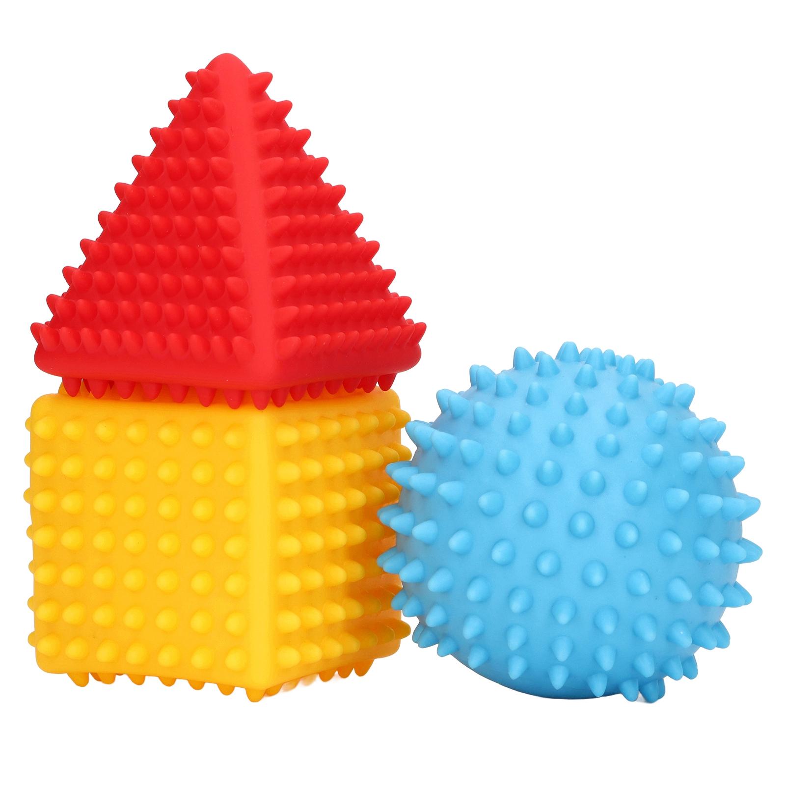 

3Pcs Sensory Balls Squared Round Triangular Developing Motor Skills Vision Development Safe Baby Ball Set for 6 Months