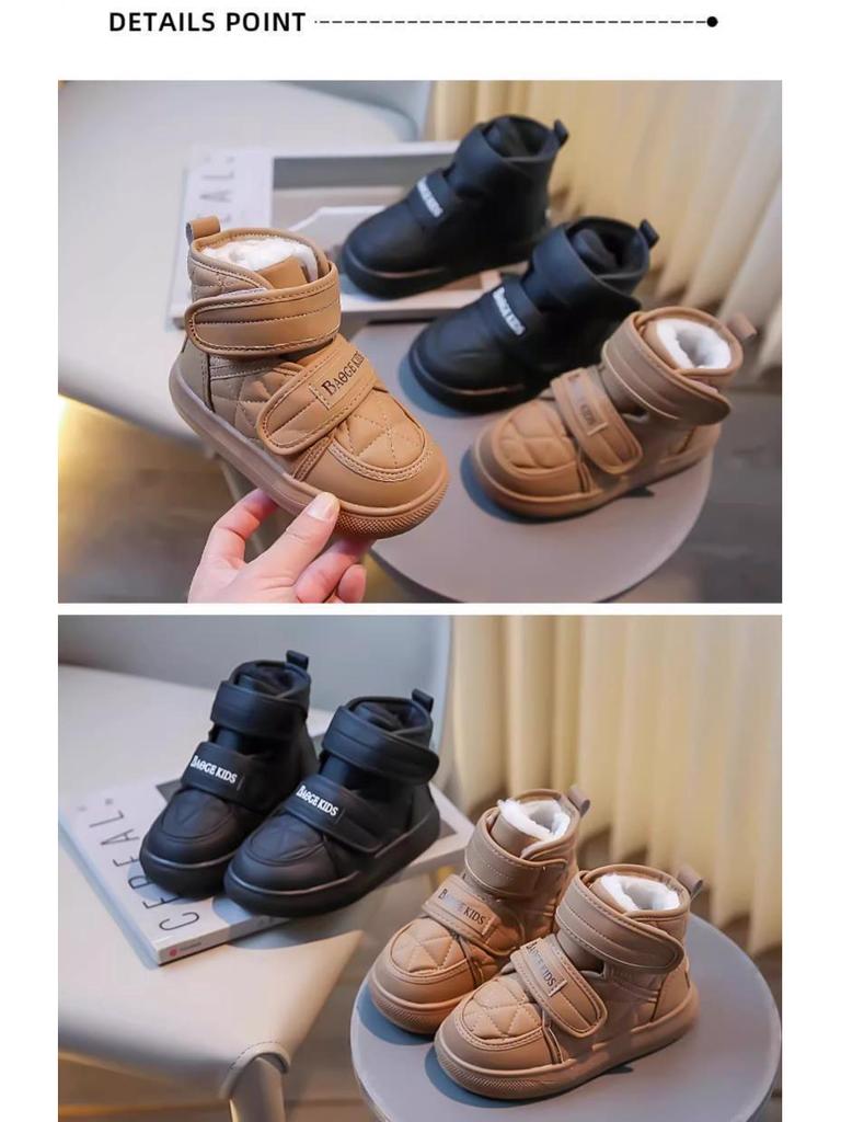 Jungen 2025 Winter Schneestiefel: Samtgefüttert, Verdicktes Lederfell, Baumwollschuhe für Mittel- bis Großkinder