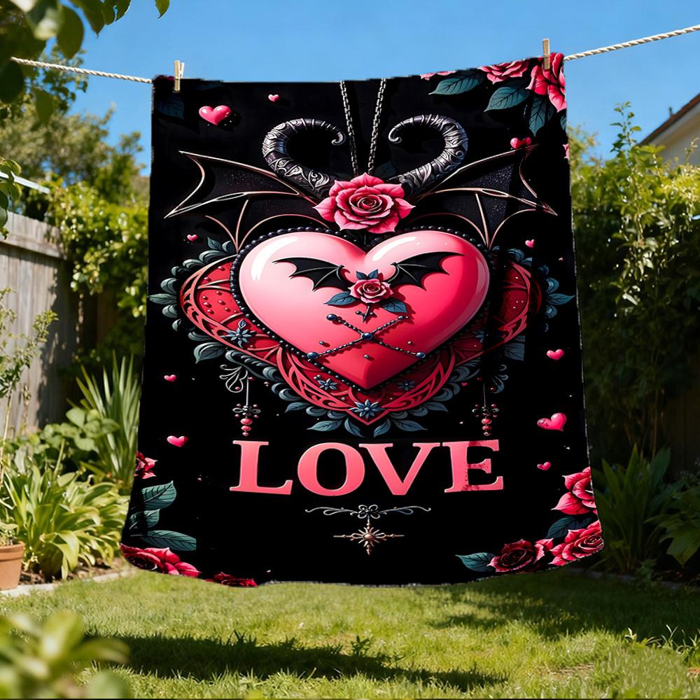 1pc Heartbeat Roses Outdoor Flannel Blanket Soft All Season Polyester Throw , Perfect for Picnics & Travel , Picnic Accessory