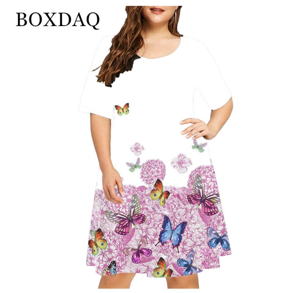 New  Summer Women Cute Cat Print Dress Casual Short Sleeve Ladies Mini Dress Street Fashion Plus Size Women Clothing