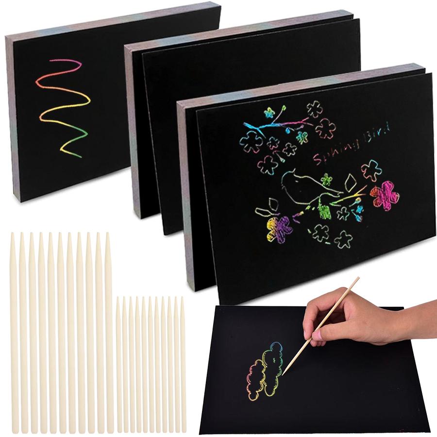 10/20/40 Stück Schwarzes Kratzpapier Bunter Visueller Effekt Abkratz-Wachspapier DIY Malerei Kunst Kreative Zeichenbedarf XJM