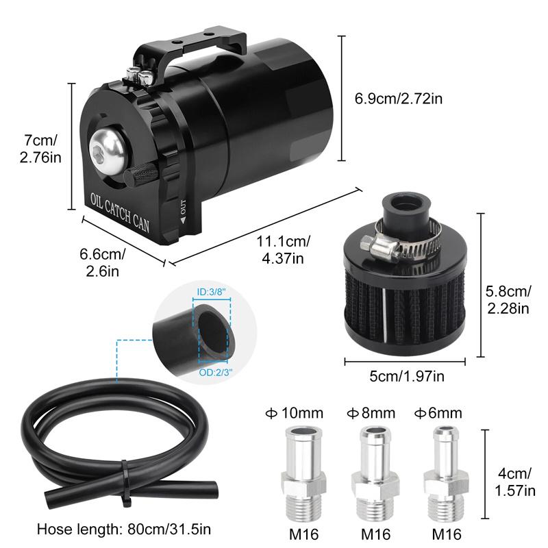 Universal Aluminum Baffled Oil Catch Can,Oil Separator Catch Can With Breather Filter 300Ml -Suitable For Cars And Trucks