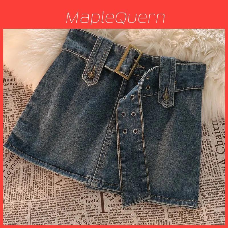 Denim-Rock Damen Sommer Retro Hohe Taille Gespleißtes Muster Für Lässigen Chic Look