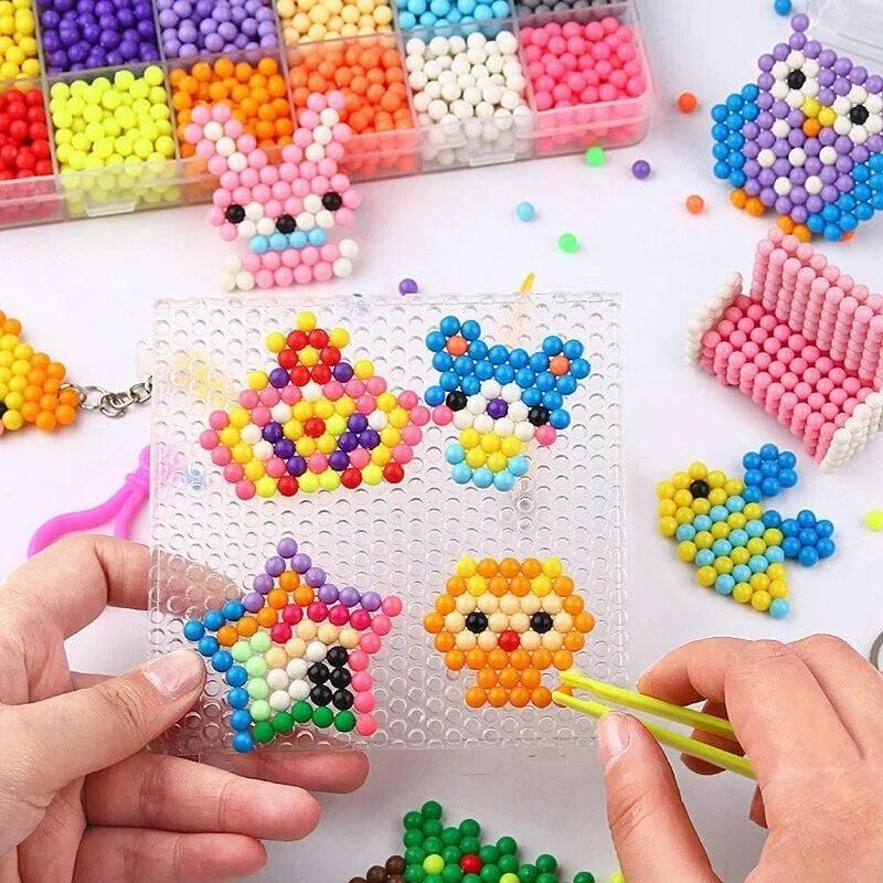 Diy Water Fuse Beads Toy No-Iron Sticky Art Craft Set 3D Pixel Art Bead Kit Water Sticky Beads Sensory Toy Educational Gift