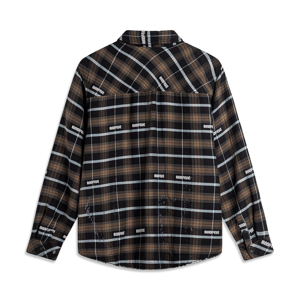 Li Ning BADFIVE Shirt Men's Black Gray Plaid ASHU475-2
