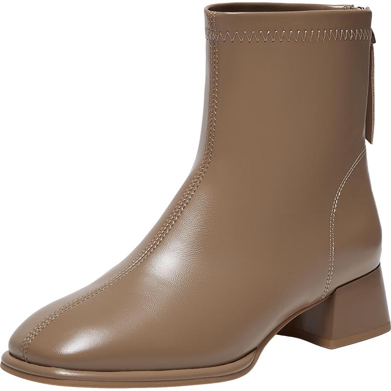 Elegant Chunky Heel Square Toe Ankle Boots 36