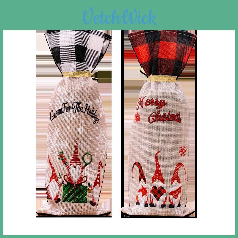 Saco para Garrafa de Vinho de Tecido Floresta de Natal com Cordão para Embalagem de Presente de Feriado