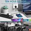 10-Way Multiple Socket Power Strip Surge Protection with 1 Type C Ports and 3 USB A Ports 2000W for Home Office Dorm Gaming Room