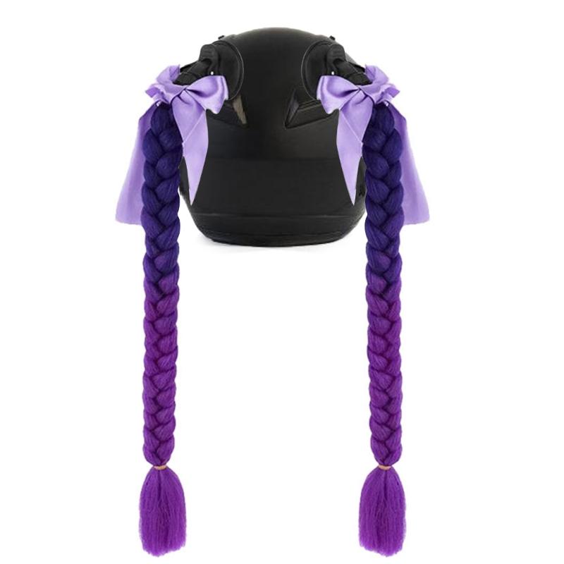 2pcs Motorcycle Helmets Ponytail with Bowknot Detachable Suction Cup Helmets Pigtail Universal Helmets Braid Multi Color