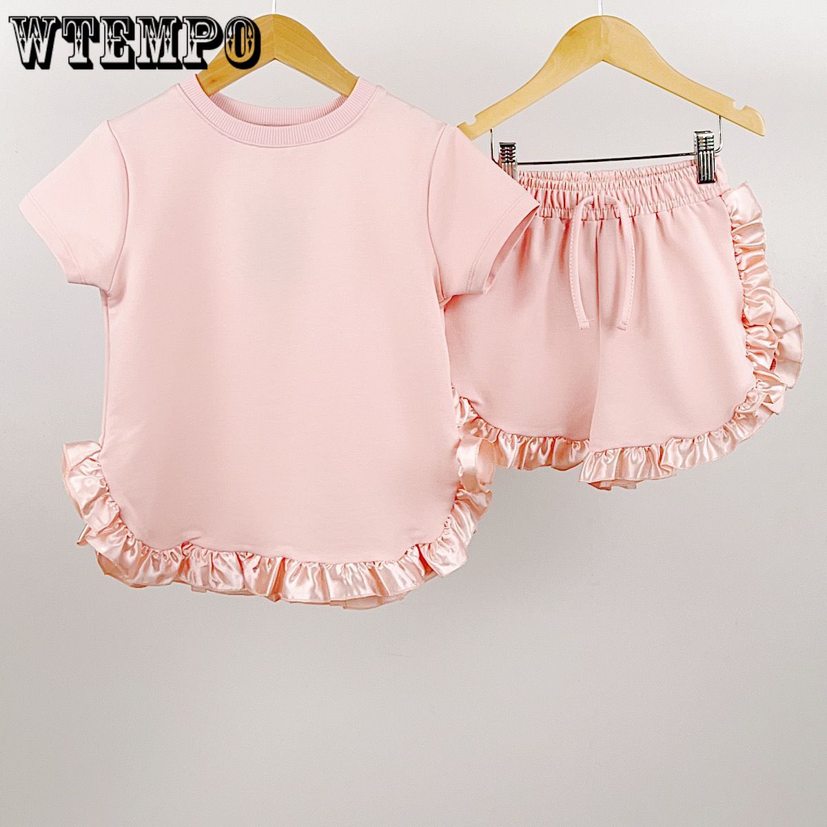 

Summer Girls Set Korean Style Fashion Short Sleeved Lace Top Shorts Two-piece Set 130
