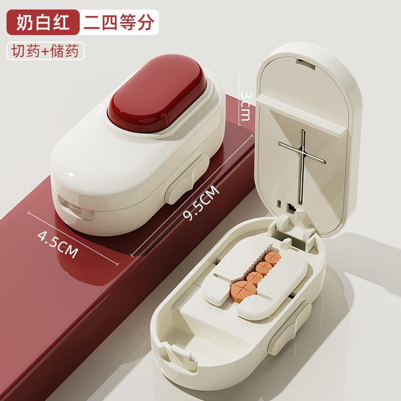 2-in-1 Portable Pill Cutter – Adjustable 1/2 & 1/4 Tablet Splitter with Sharp Blade for Small Pills, Travel & Home Use Pill Box