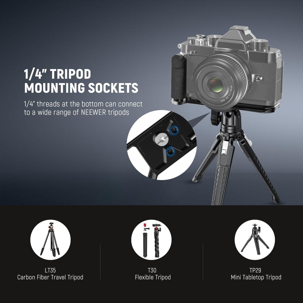 NEEWER Hand Grip for Grip with Rubber Coated Retro Mount Base and Silver Shutter Camera Camera Grip for Tripod CA134 Zf, L-Shaped Plate, Handle/Thumb