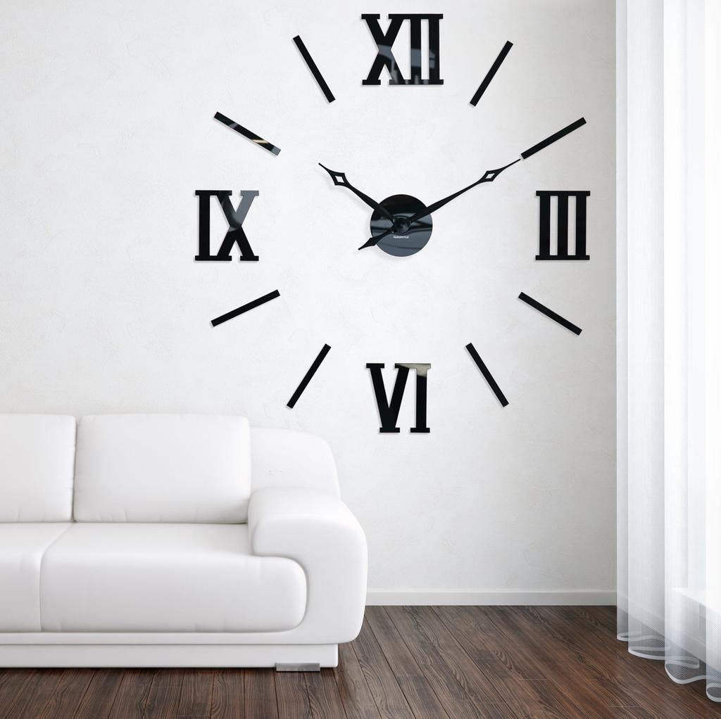 Large stick-on wall clock with Roman numerals