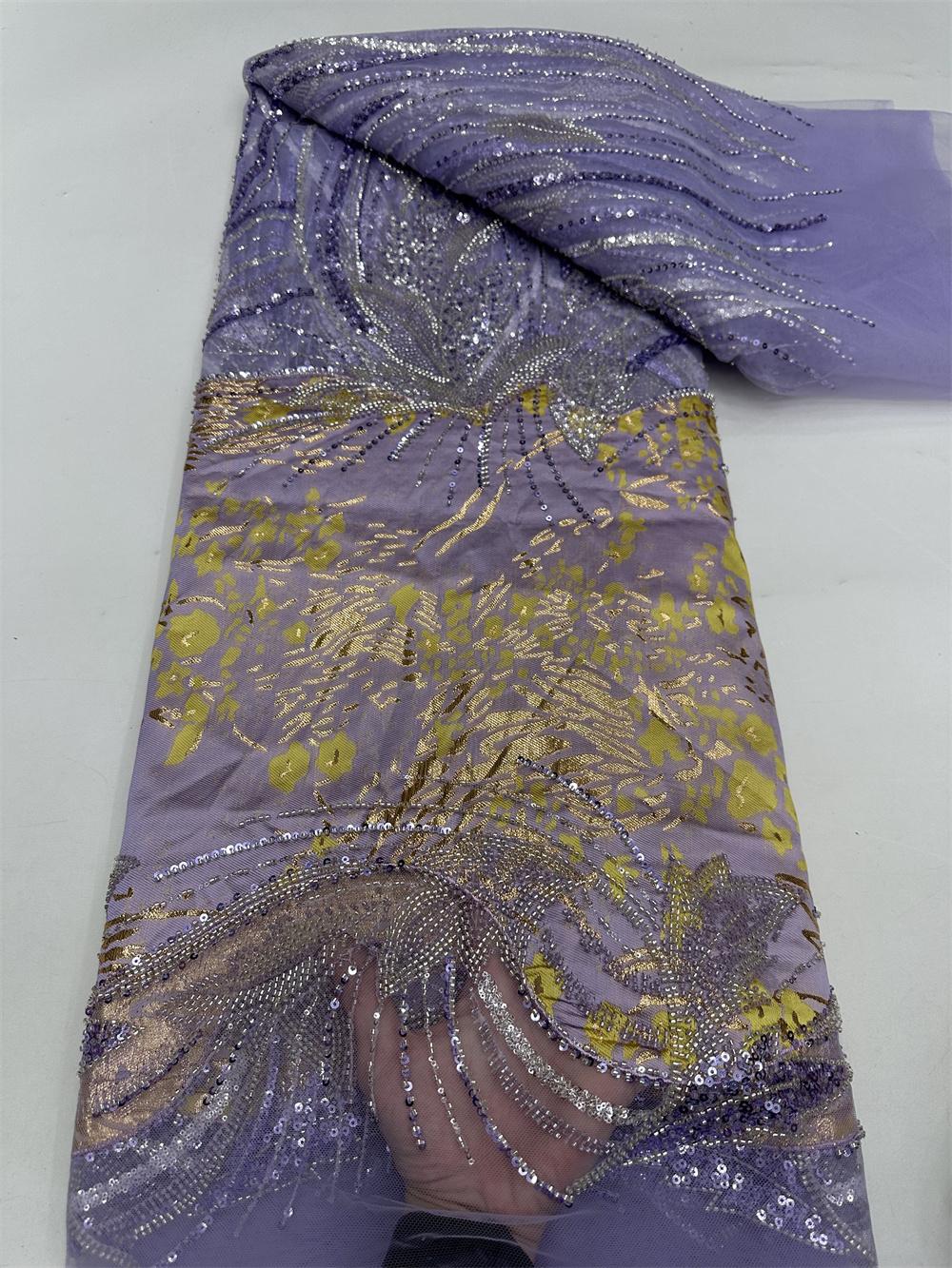 

Нигерийское Новое Поступление Бисерное Сетчатое Кружево 2025 Высокое Качество Французские Пайетки Африканская Свадебная Кружевная Ткань Для Роскошного Свадебного Платья 5 yards&120cm