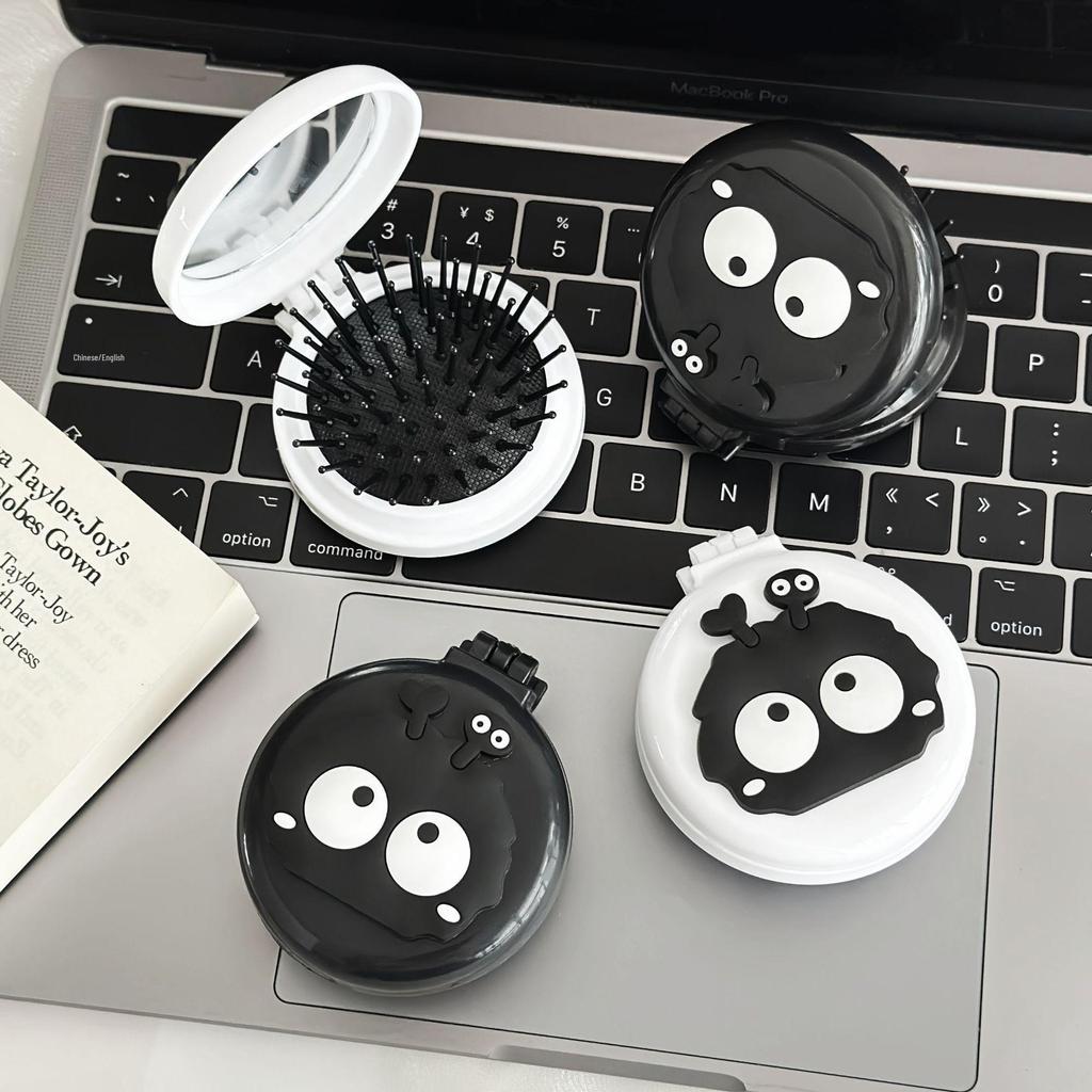 Portable Cute Coal Air Cushion Comb & Mirror Set: Children's Massaging Hairdressing Tool for Girls
