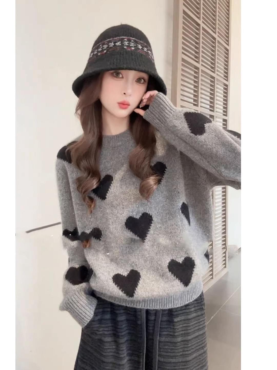 

Women s Cute Love Heart Pullover: Soft, Fluffy, Loose Sweater for Autumn & Winter; Wear Alone or as a Base Layer. Extra Large