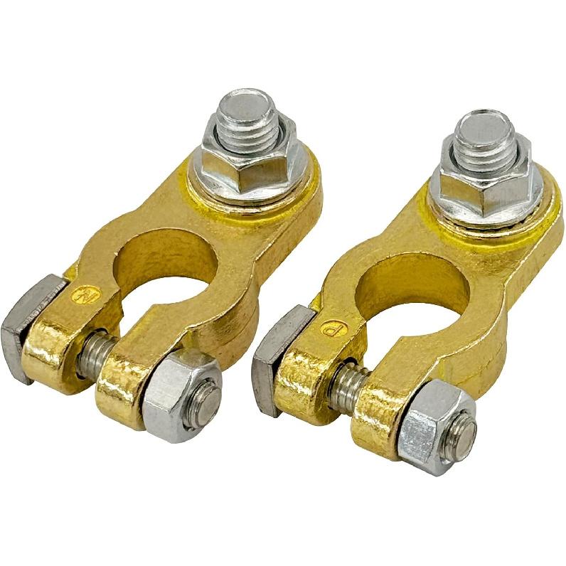 

Ampper Brass Battery Terminal Connectors, Top Post Battery Terminals Connector Battery Cable Ends for Marine Car Boat RV Vehicles (1 Pair) Flange Nut
