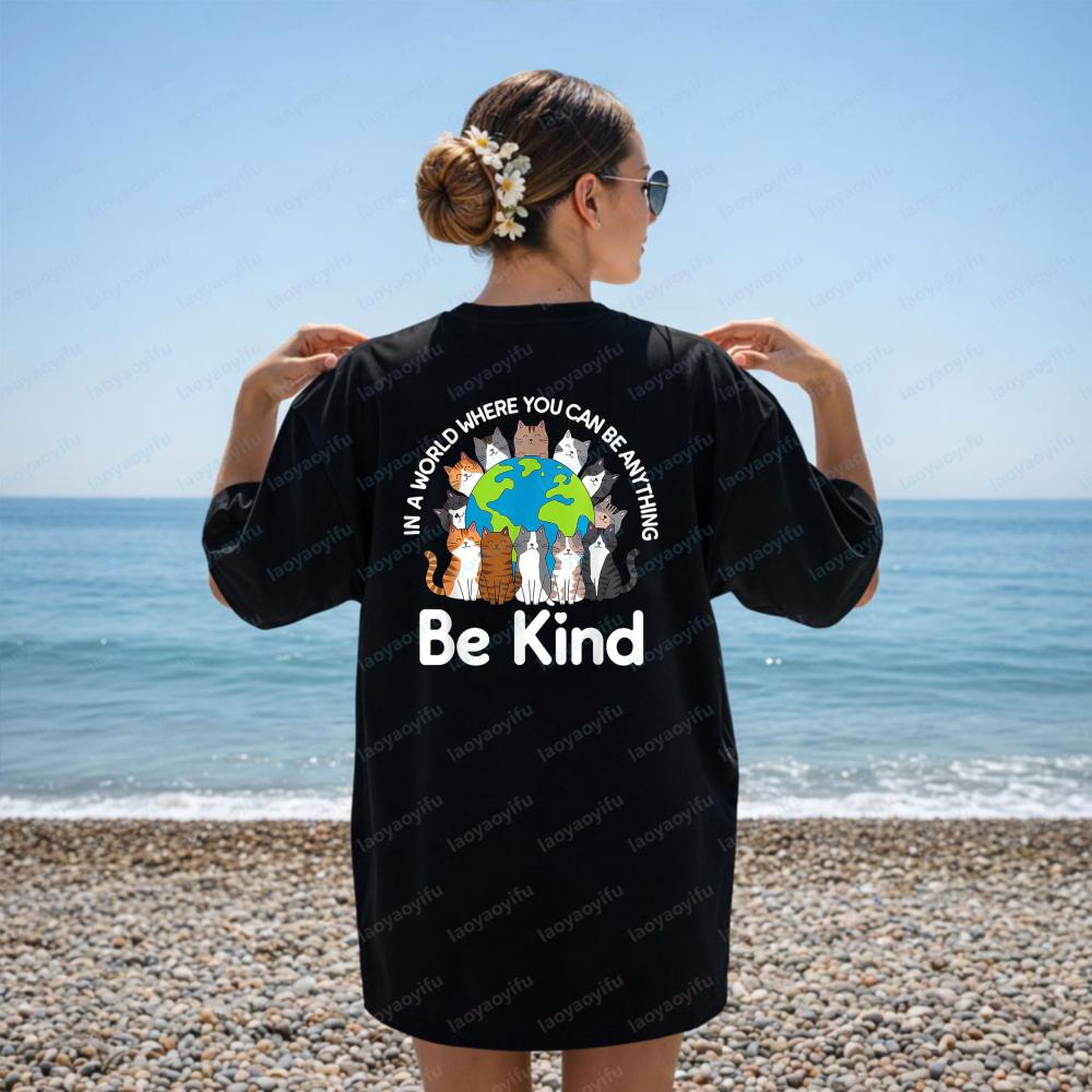 Be Kind Cats Earth Day Planet World Kindness Day TShirt Y2k Top Kawaii Aesthetic Clothes Vintage Clothes Graphic T Shirts Tops