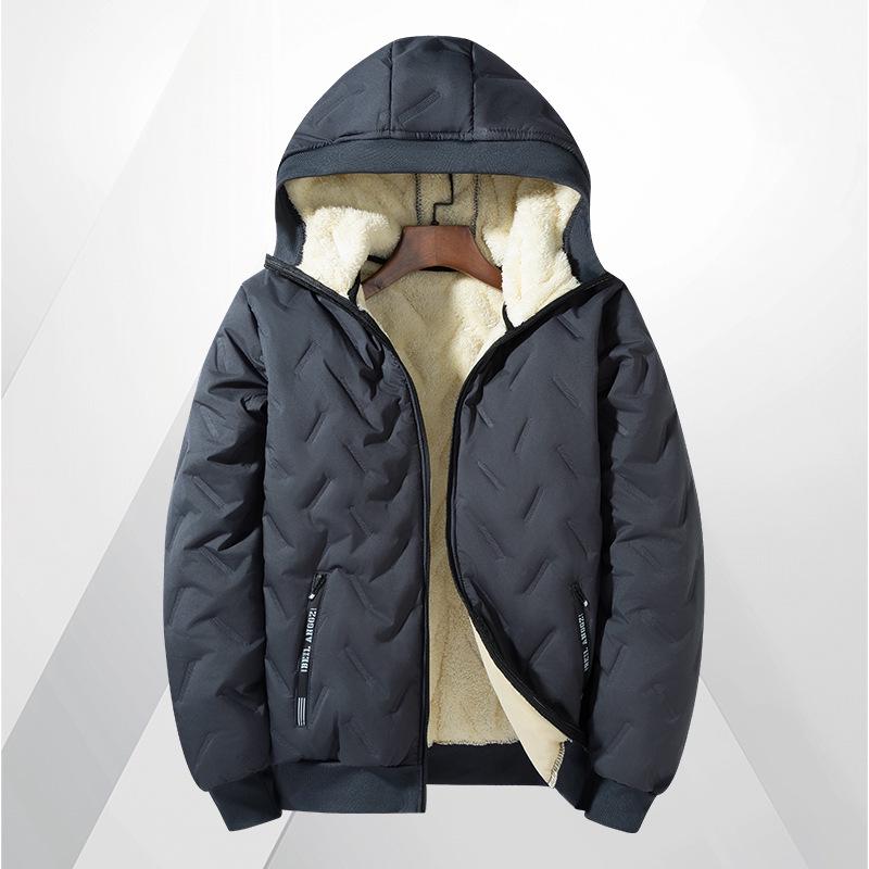 Herren-Lammwoll-Jacke mit Stehkragen und Kapuzenweste mit Fleece-Futter für mittlere und ältere Menschen
