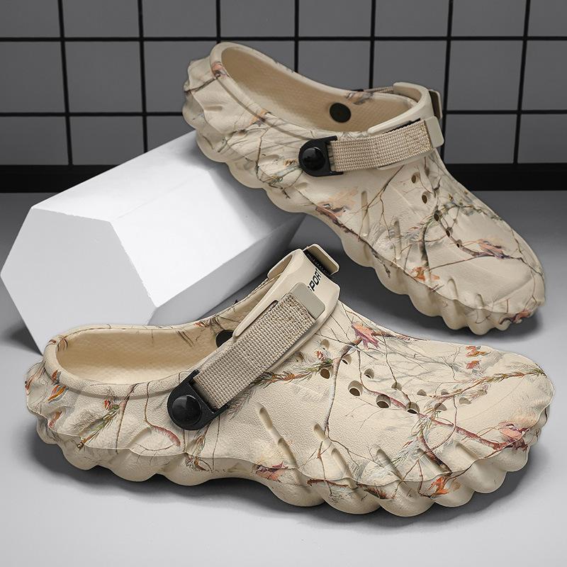 

Summer EVA fashion hollow camouflage hole shoes outdoor men breathable cool slippers seaside leisure beach cool T shoes 47 хаки