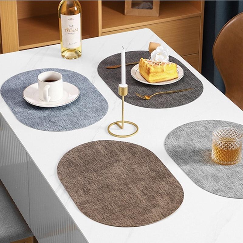 INS Fabric Pattern PU Faux Leather Placemats Waterproof Oilproof Heat Insulation Pad Dining Table Kitchen Counter Mats Pads