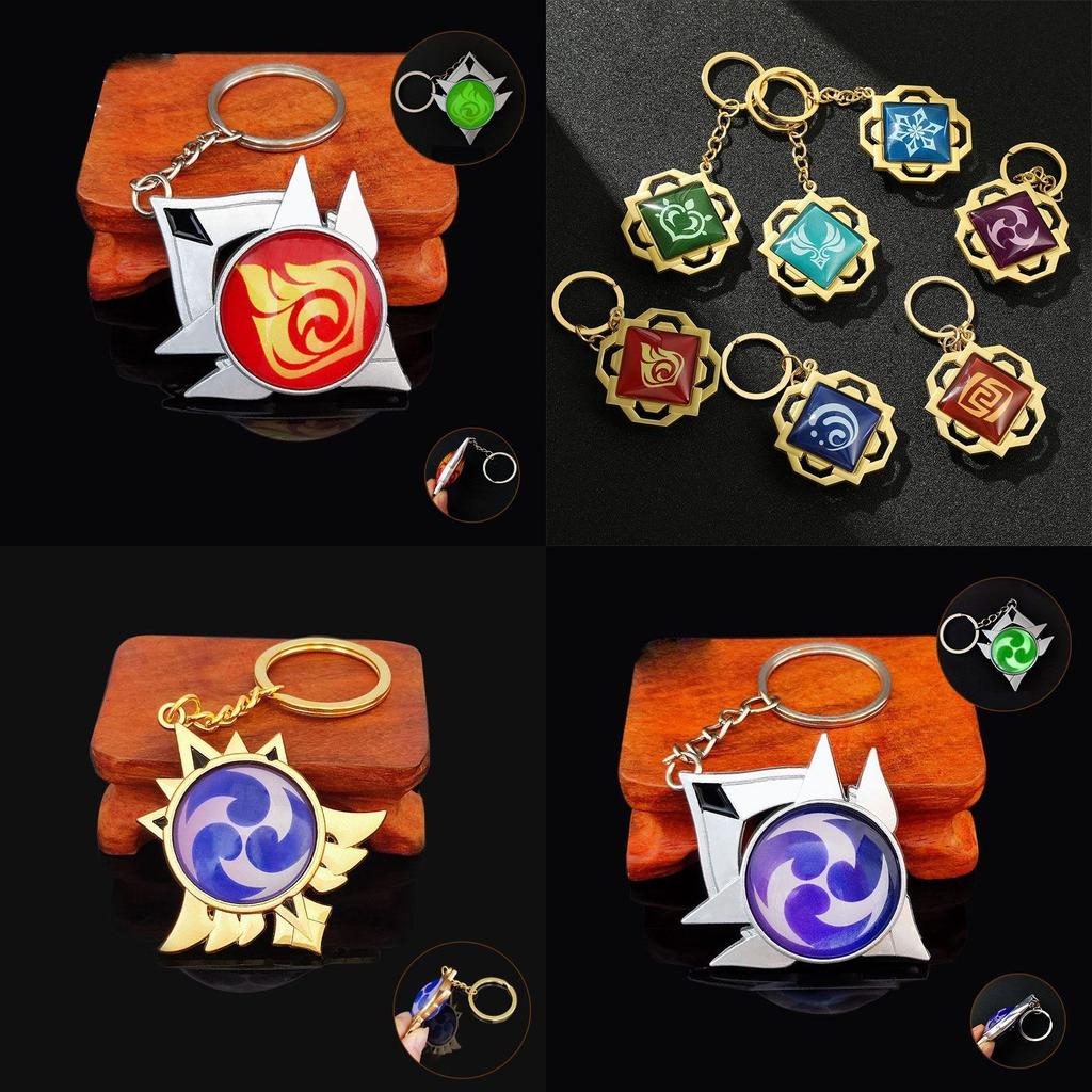 Genshin Impact Seven Elements Keychain Featuring Geo Anemo Electro Dendro Hydro Pyro Cryo Design