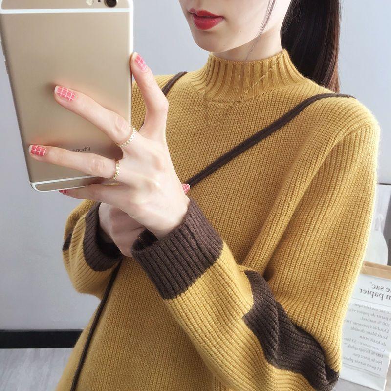 

Half Turtleneck Sweater Women s Top for Autumn and Winter Paired with Knitted Sweater and Loose Pullover S