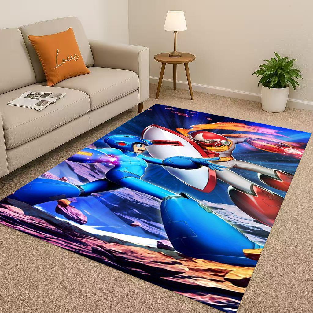 HD Retro Game Rockman Mega Man Living Room Non-Slip Area Rug Soft Carpet for Bedroom Playroom Sofa,Easy Clean Home Decor Doormat