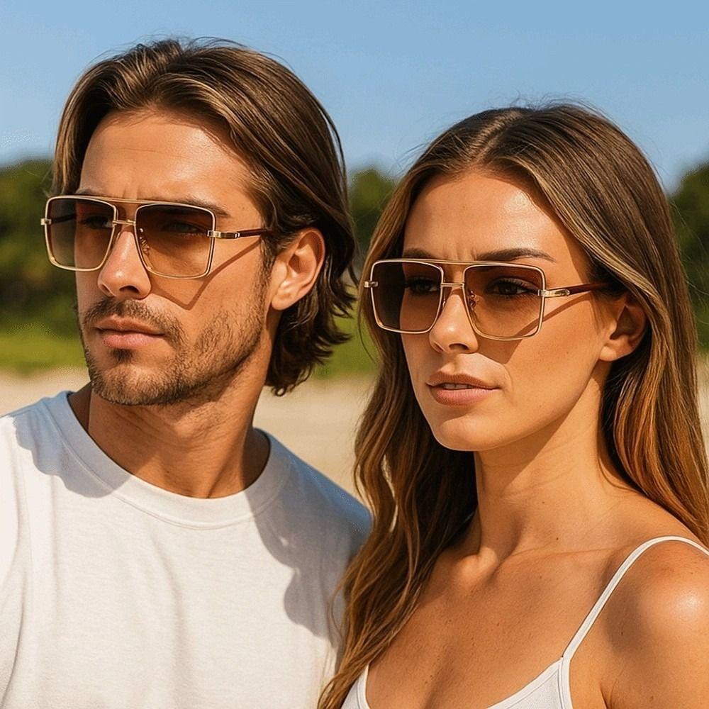 Lightweight Double-bar Sunnies Zinc Zinc Alloy Anti-UV Plain Glasses Unisex Polarized Sunglasses  Outdoor