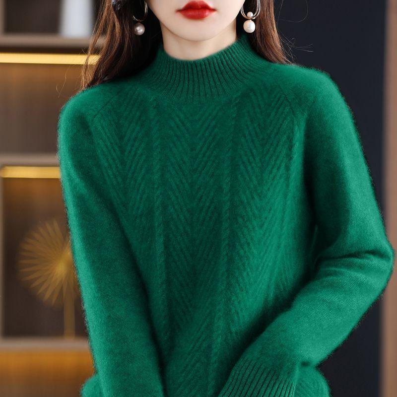 Women's Pure Cashmere Sweater Pullover, Women's Autumn-winter Plain Sweater Half-high Collar and Long Sleeves, Knitted Bottom, Top