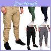 Calças Cargo Jogger Masculinas de Moda Urbana Slim Fit com Zíper, Franzidos e Sarja em Mistura de Algodão de Qualidade Premium