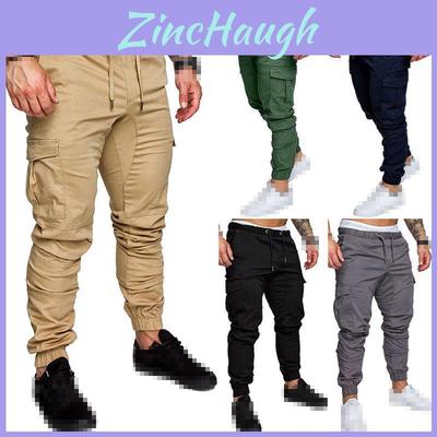 Herren Urbane Mode Slim Fit Reißverschluss Raffung Twill Cargo Jogginghose In Premium Qualität Baumwollmischung