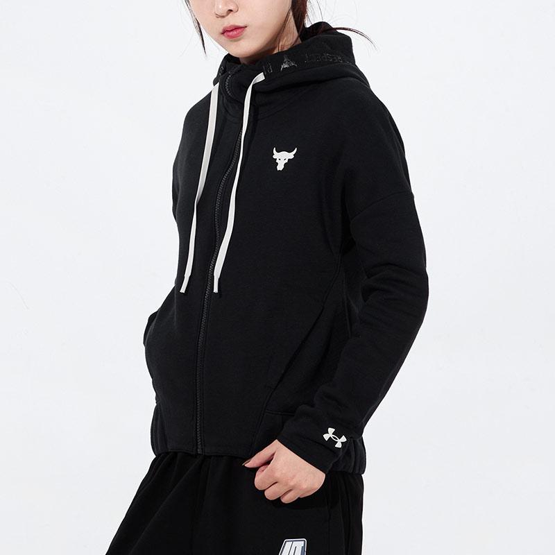 Under Armour Project Rock Cc Fleece Fz Warm Sports Hoodie Women Outerwear Black 1356958-001